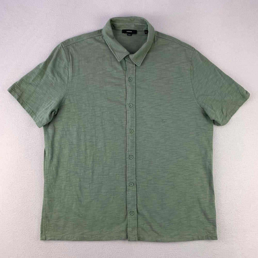 Vince Slub Jersey‎ Shirt Mens XL Green Short Sleeve Button Up Preppy Workwear